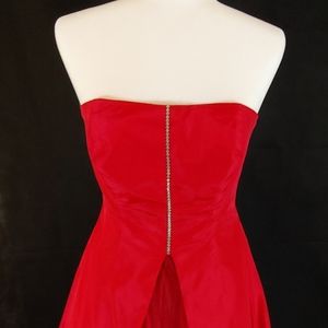 Red Strapless gown with Rhinestone accent